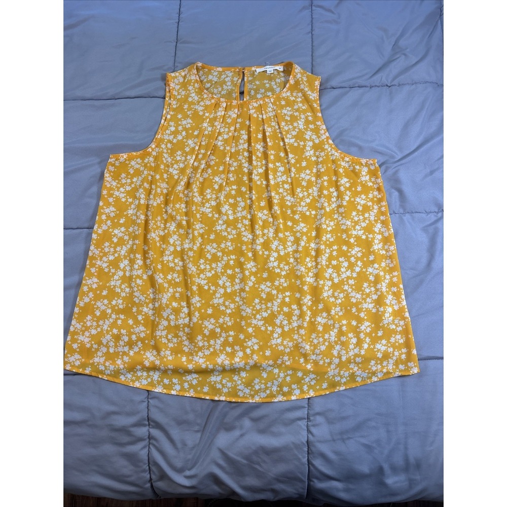 fun2fun Yellow/Whie Floral Sleeveless Pleated Blouse Top 1X Cottage Core